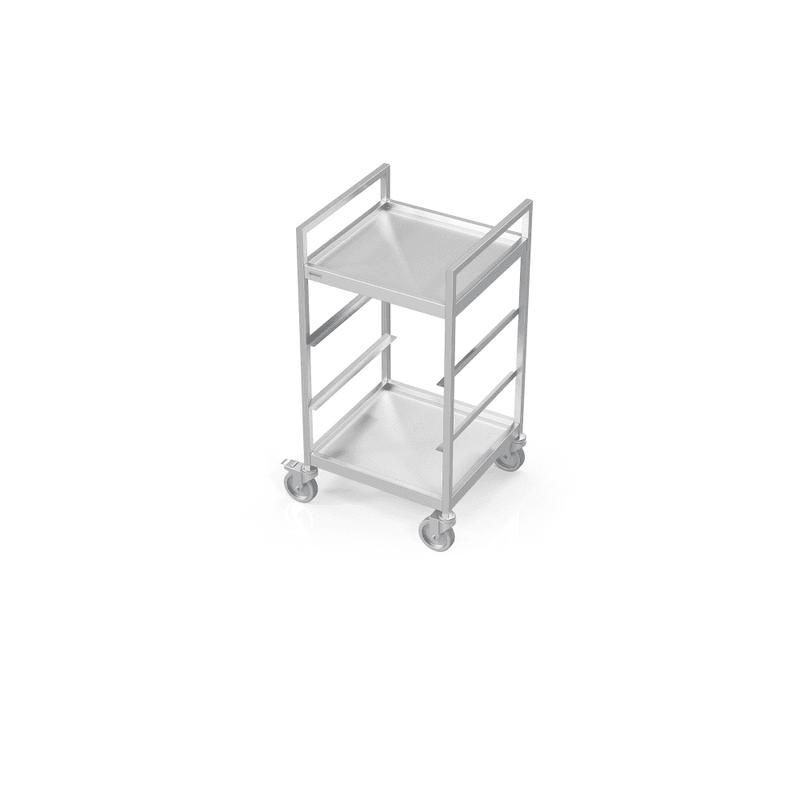 Geidervogn for oppvaskkurver - med to platehyller